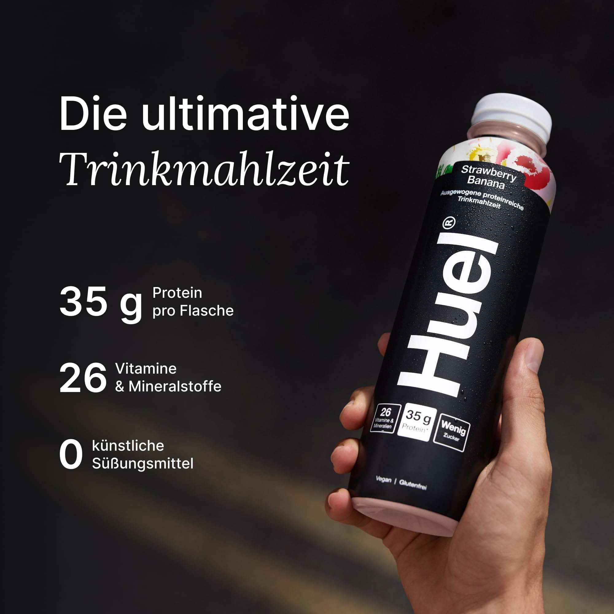 Huel Black Edition Drink Erdbeer-Bananen, proteinreiche Trinkmahlzeit für unterwegs - 8 x 500 ml - 35 g Protein, Reich an Vitamin D, gesunden Fettsäuren & Kalzium, Plant-based, 2 € Pfand