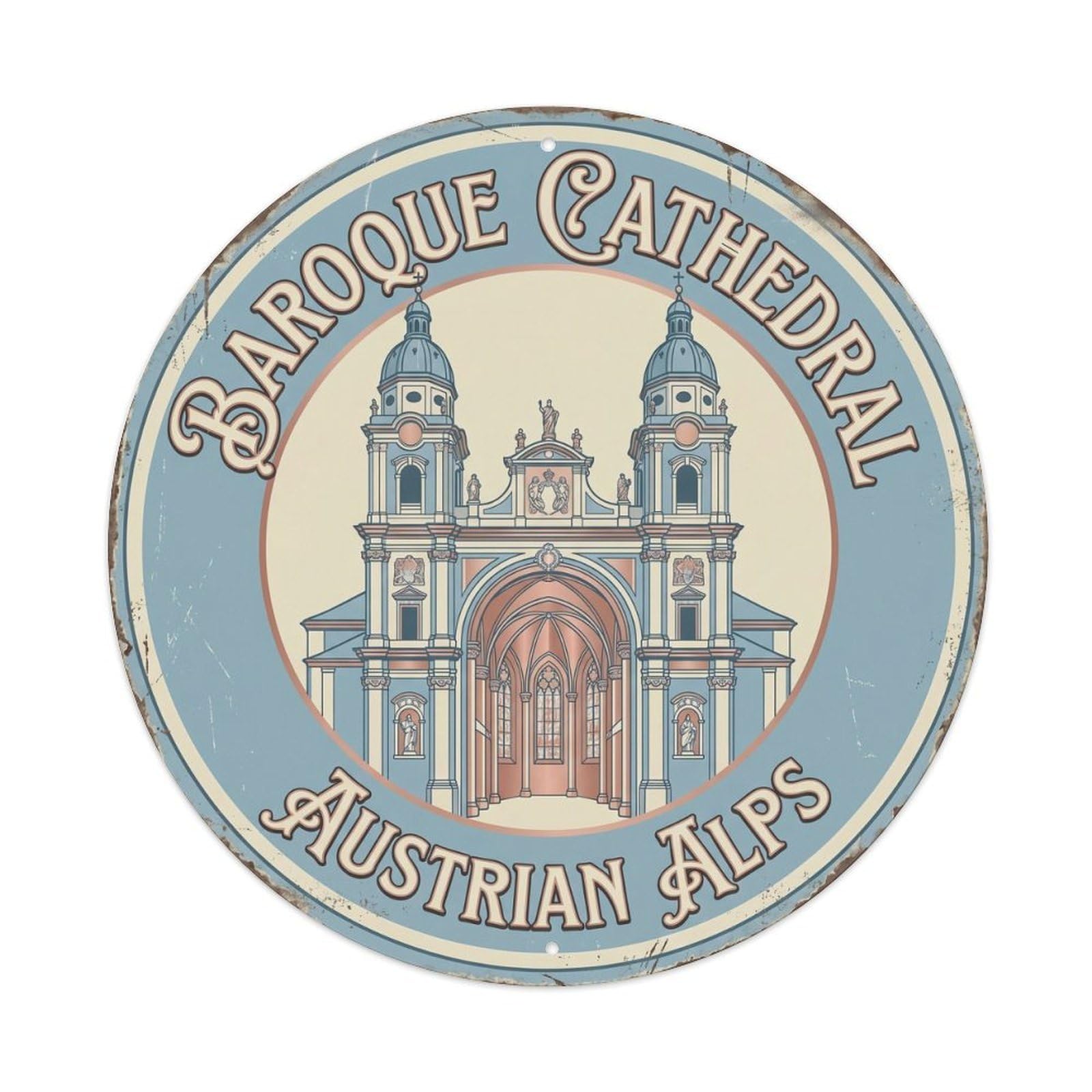 Vintage Travel Baroque Cathedral Austrian Metal Tin Sign