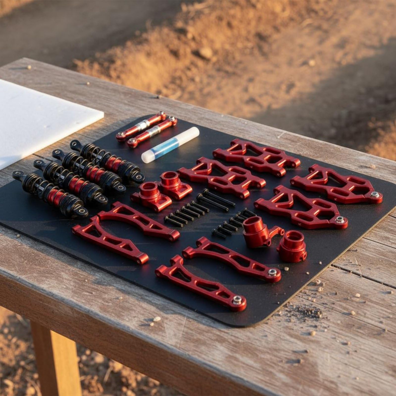 Vehicle Compon Kit Sospensione Auto Radiocomandata Ammortizzatori in Alluminio Regolabili Tiranti Robusti Snodi Sterzo CNC Pacchetto Aggiornamento, Red