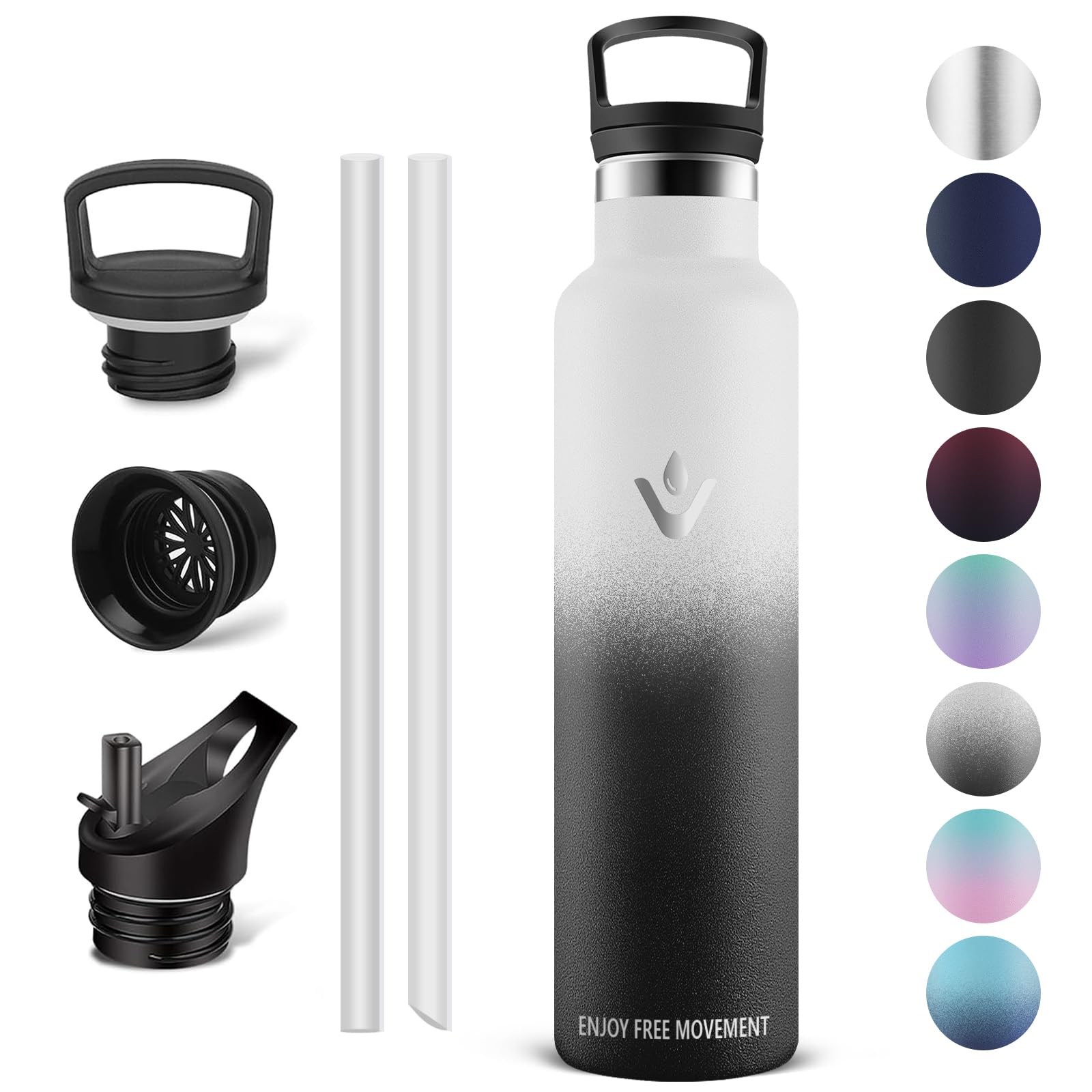 Vikaster Borracce termiche - Borraccia 1l, Borraccia acciaio inox, Borracce Senza Perdite, Borraccia con Cannuccia, Borraccia Termiche Sportiva, Adulto, Scuola, Outdoor