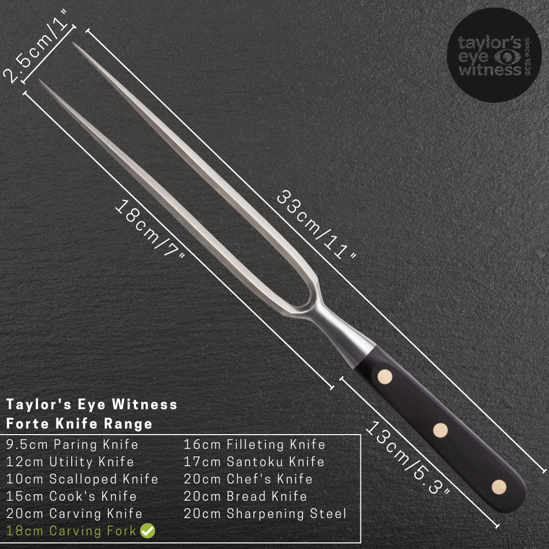 Forte Range - Forchetta da intaglio da 18 cm, Taylor's Eye Witness, realizzata in Inghilterra, in acciaio inossidabile ad alto tenore di carbonio, punte a tutto codolo. Durevole, ergonomico, rifinito