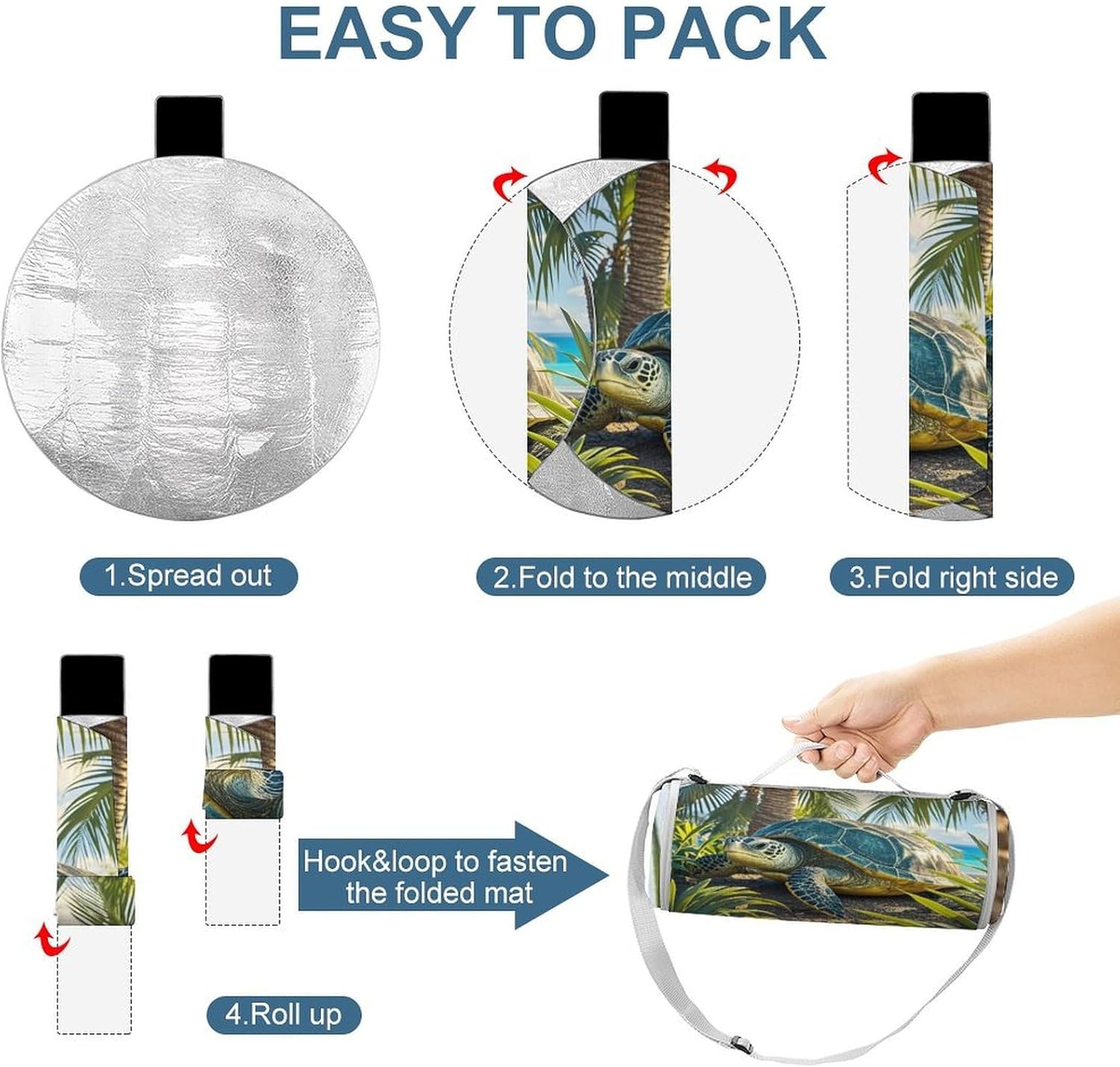 Big Turtle And Palm Trees Picnic Mat Lightweight Waterproof Picnic Blankets Extra Large Picnic Outdoor Blankets Foldable Sandproof Beach Blanket for Park Beach Camping Courtyard 58.3''x58.3''