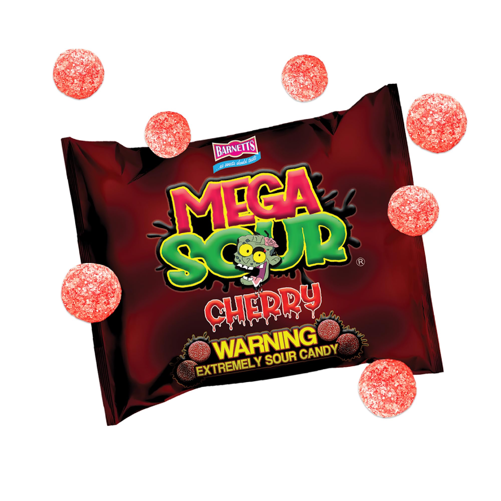 BarnettsMega Sour Candy Cherry - Trendy Sweet Bags 104g - Traditionally Handmade Sweets - Sour Coating Lasts 20 Seconds - Candies for Party Bag, Gift Hamper, or Hamper Box