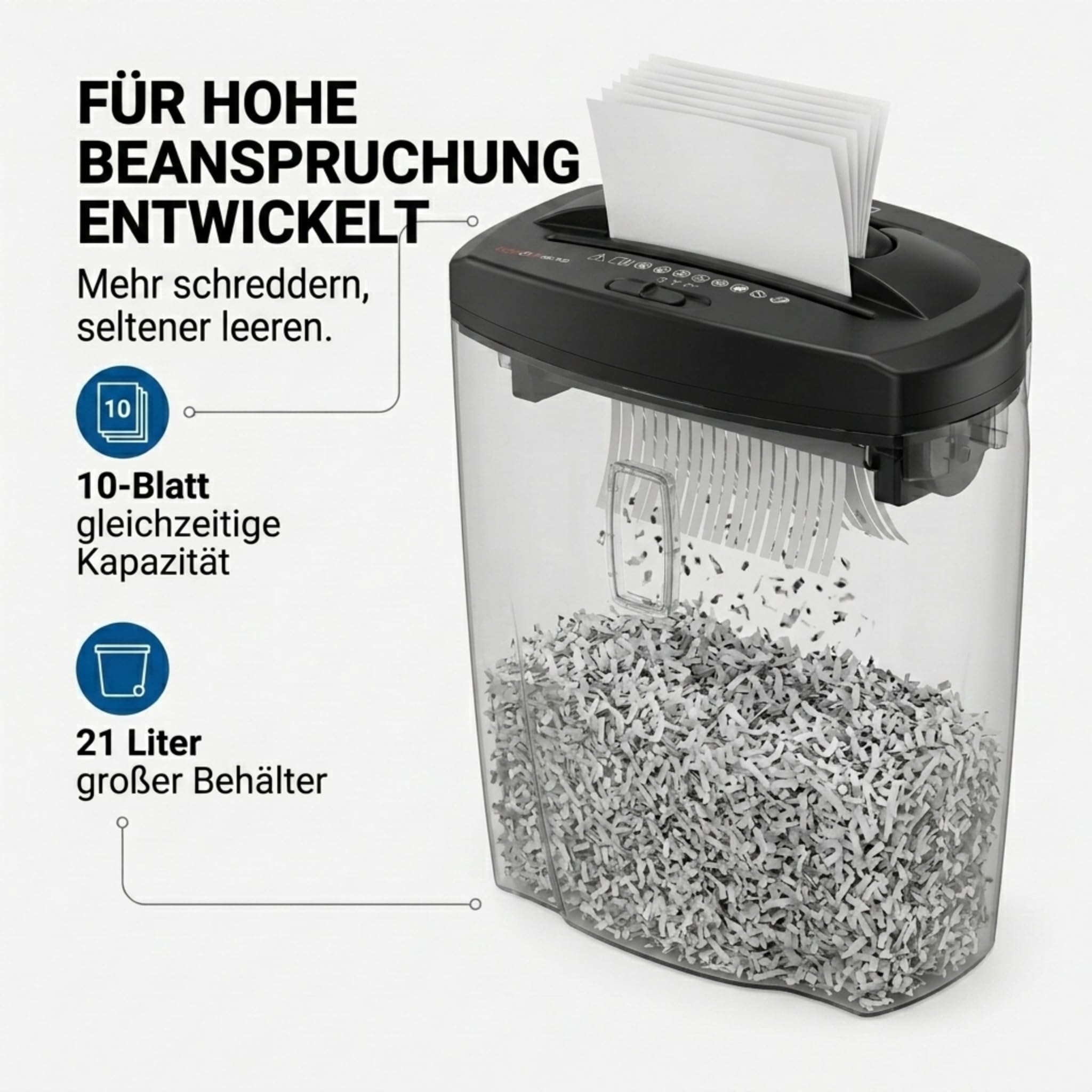 Genie 580 XCD Aktenvernichter; bis zu 10 Blatt; Partikelschnitt (Sicherheitsstufe P-4); mit CD - Shredder; inkl. Papierkorb; schwarz, 350 x 215 x 450 mm
