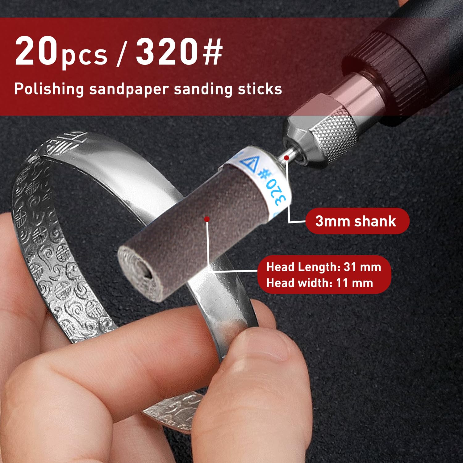 20pcs 320 Grits Sanding Drums Sandpaper Sticks Set including 1/8"(3mm) Shank for Dremel Rotary Tool Aluminum Oxide Sanding Bits kit Meet More Needs for Metal Rust Removal/Jade Polishing/Stone Grinding - Image 3