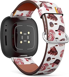 CJBROES Replacement Leather Watch Band, Compatible with Fitbit Versa 3 and Fitbit Sense of Wristband Bracelet Accessory - Watercolor Sweets