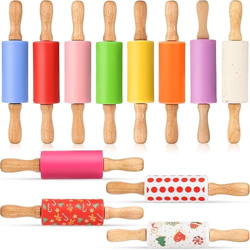 Miniatura 8 de Mini Rodillo de Silicona para Niños, Superficie Antiadherente Mango de Madera, 9 Pulgadas Paquete de 2 Paquete de 10 varios colores diferentes