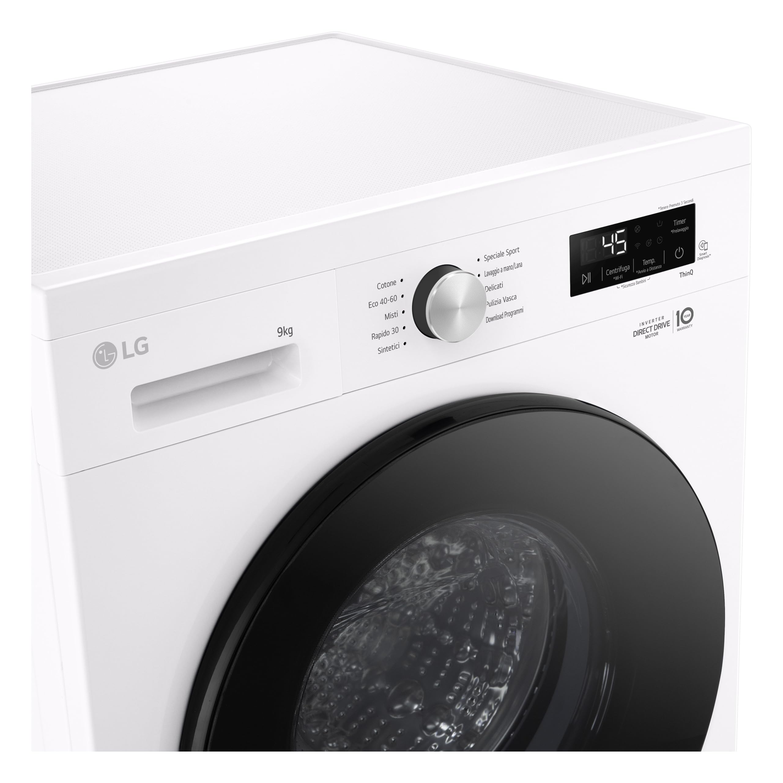 LG F4NX1009NWB Lavatrice 9 kg a Carica Frontale Serie X1, Classe A, 1400 giri, Wi-Fi, 6 Motion Direct Drive, Lavaggio a Vapore Allergy Care, Libera installazione, Essence White