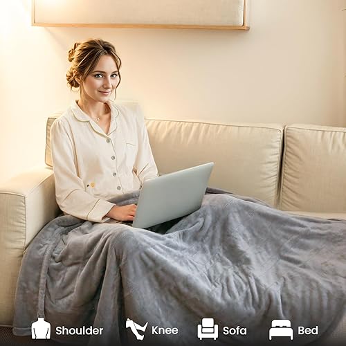 Miniatura 5 de OldPAPA Manta térmica eléctrica, manta térmica de 50 x 60 pulgadas, 4 horas de apagado automático, 4 niveles de calor, protección contra