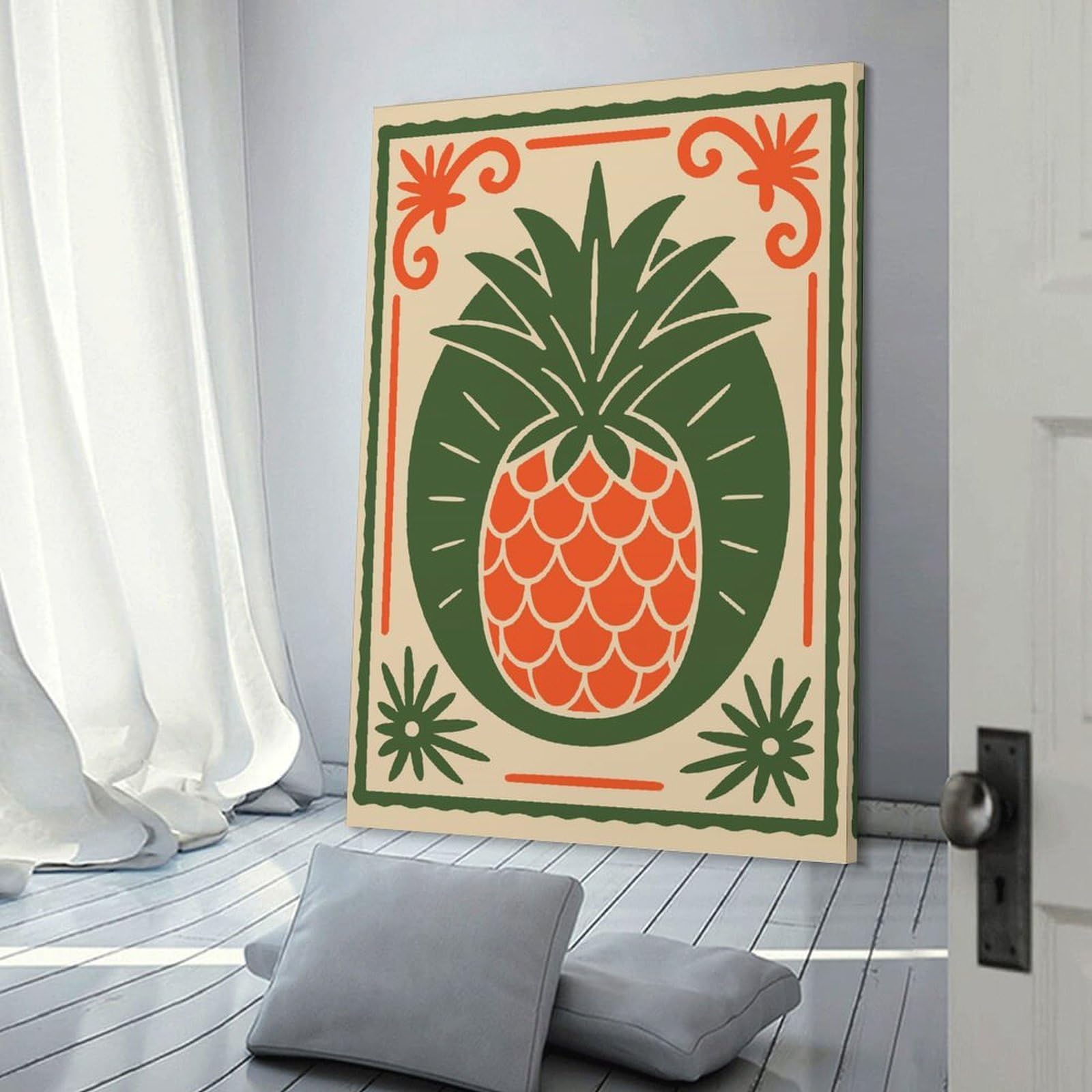 Junmoney Canvas Wall Picture Retro Pineapple Illustration, 24x36inch(60x90cm), for Sofa Walls, Lounge Or Home Corners, Canvas Styling for A Polished Room Look