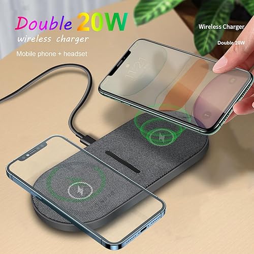 Miniatura 2 de Cargador inalámbrico dual de 20 W para múltiples dispositivos, almohadilla de carga inalámbrica rápida de 40 W para iPhone de Apple, AirPods, para