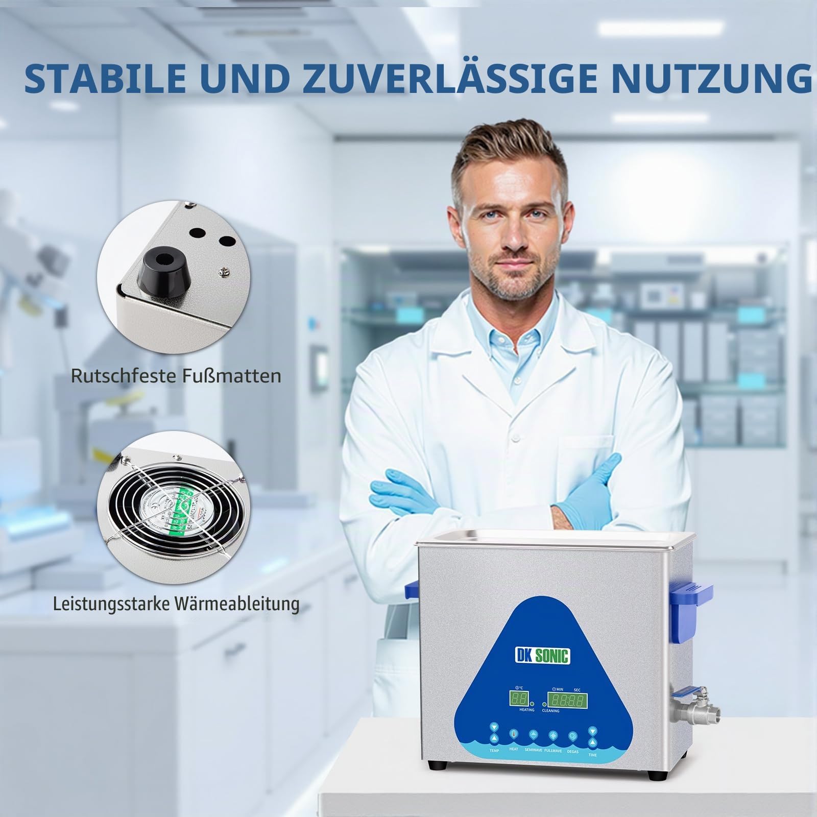 DK SONIC Ultraschallreiniger, 6L 180W Industrieller Ultraschallreinigungsgerät mit Heizung und Timer, Digitaler Steuerung und Korb, mehrere Funktionen für Motorradmotoren, Vergaser, Ketten