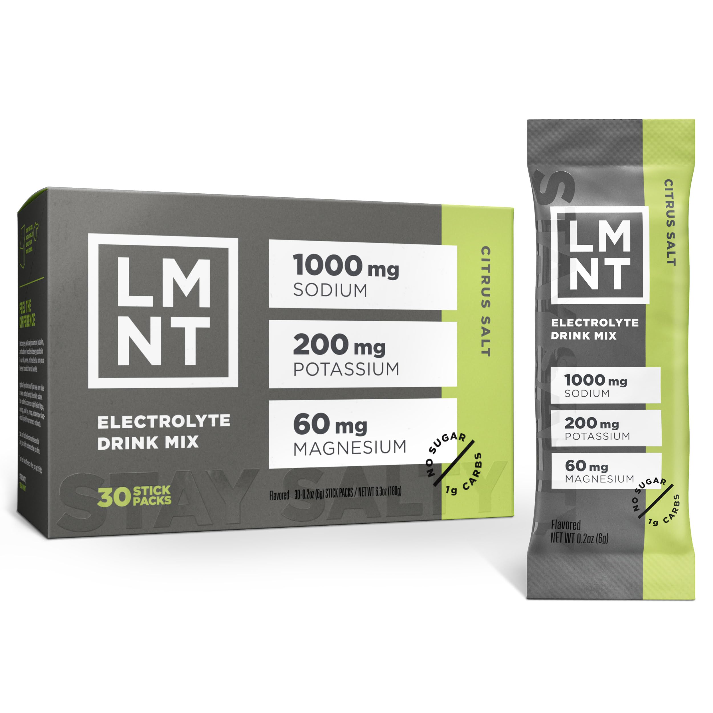 LMNT Keto Electrolyte Powder Packets | Paleo Hydration Powder | No Sugar, No Artificial Ingredients | Citrus Salt | 30 Stick Packs