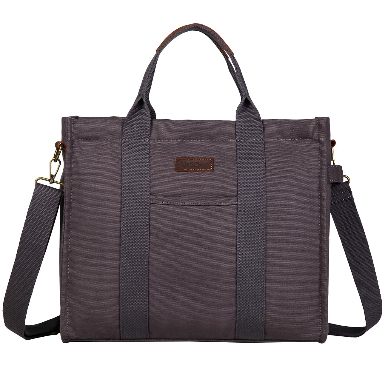 VASCHY Canvas Tote bag, Casual Reusable Work Totes for Women Teachers with Zippers Pockets Crossbody Shoulder Bag Purse