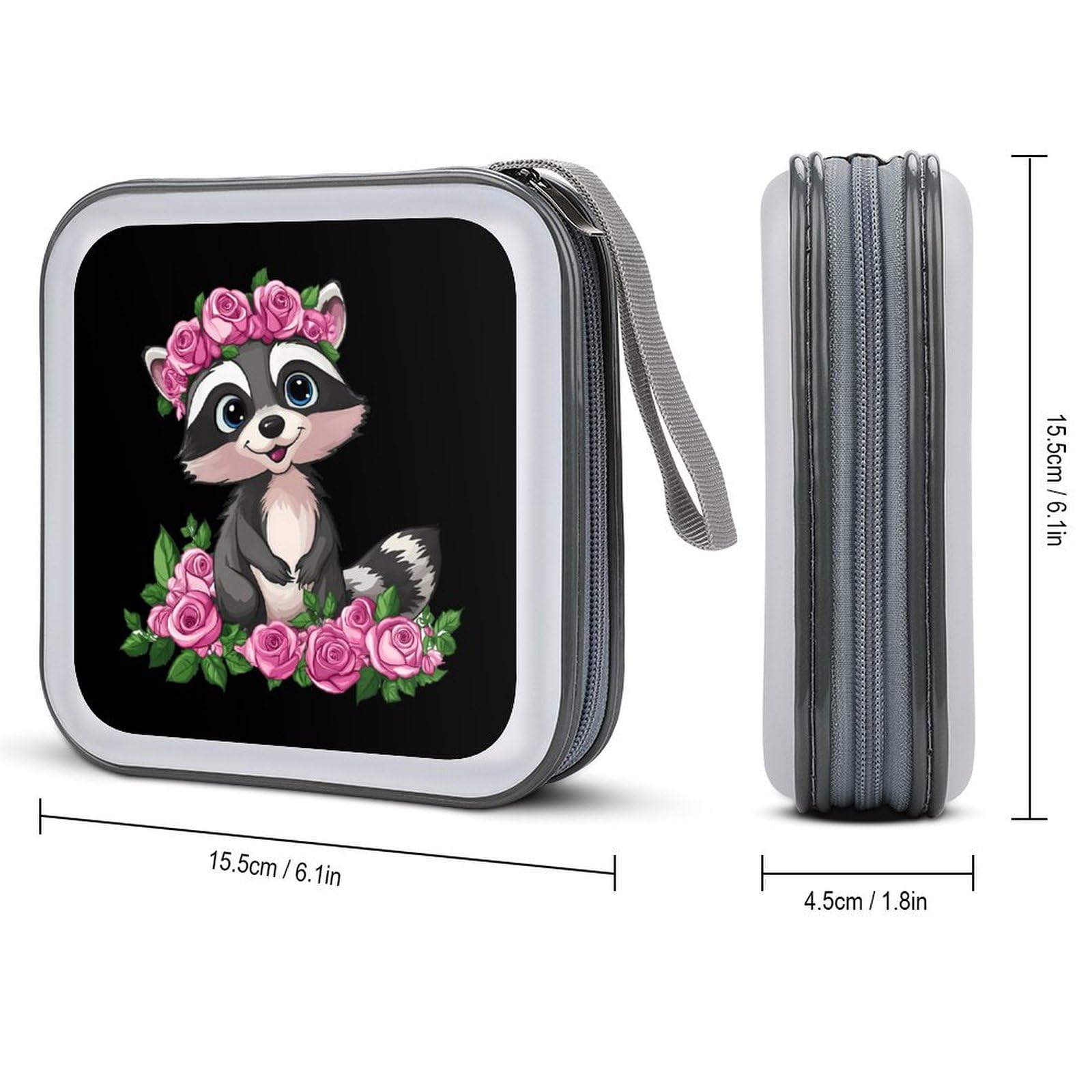 Raccoon with Rose CD Case Portable DVD Holder Storage Organizer for Home Travel