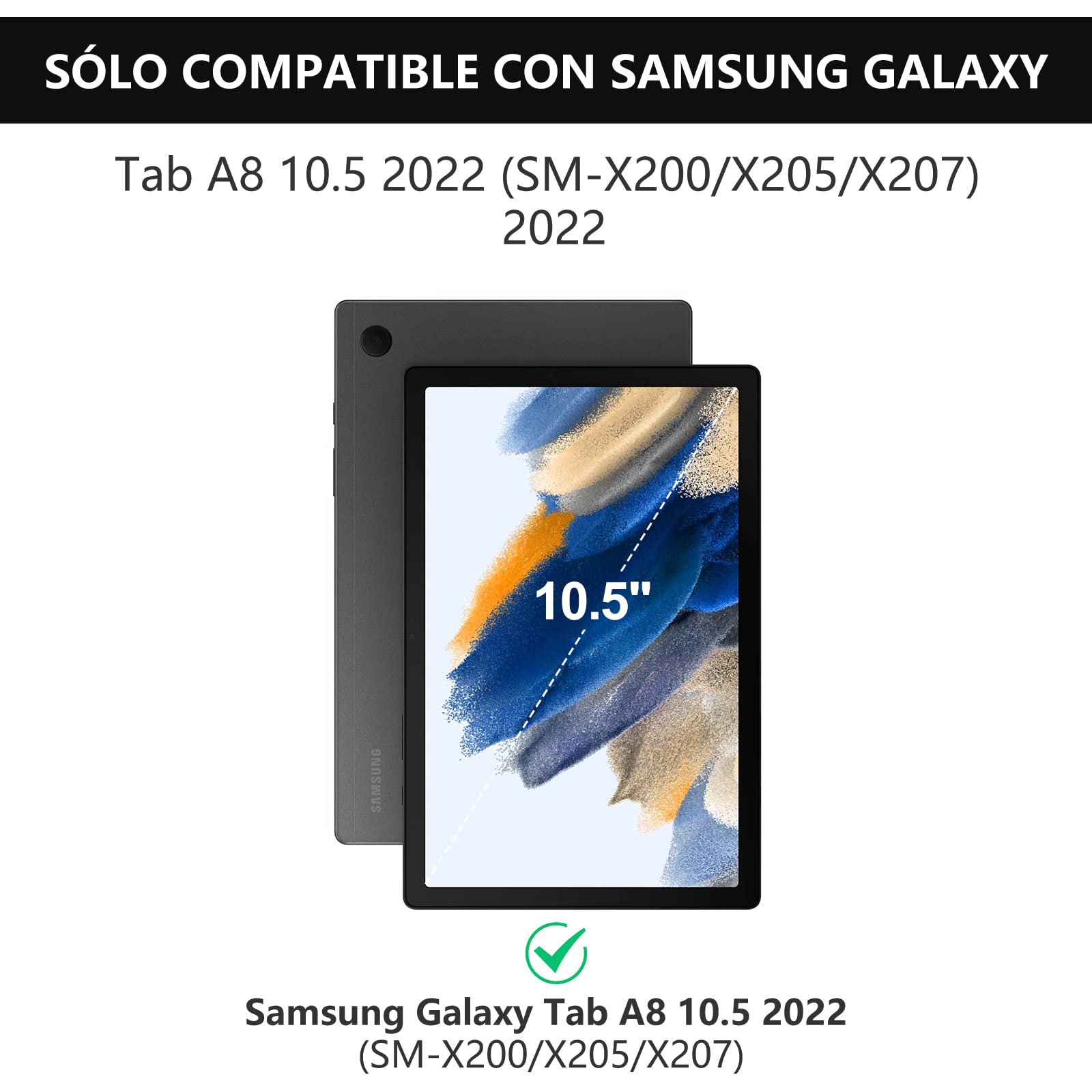 IVEOPPE Funda con Teclado para Samsung Galaxy Tab A8 10.5 2022/2021 (SM-X200/X205/X207), Funda de Cuero Ultra Delgada,Teclado Español Ñ Bluetooth Inalámbrico Magnético Desmontable, Negro