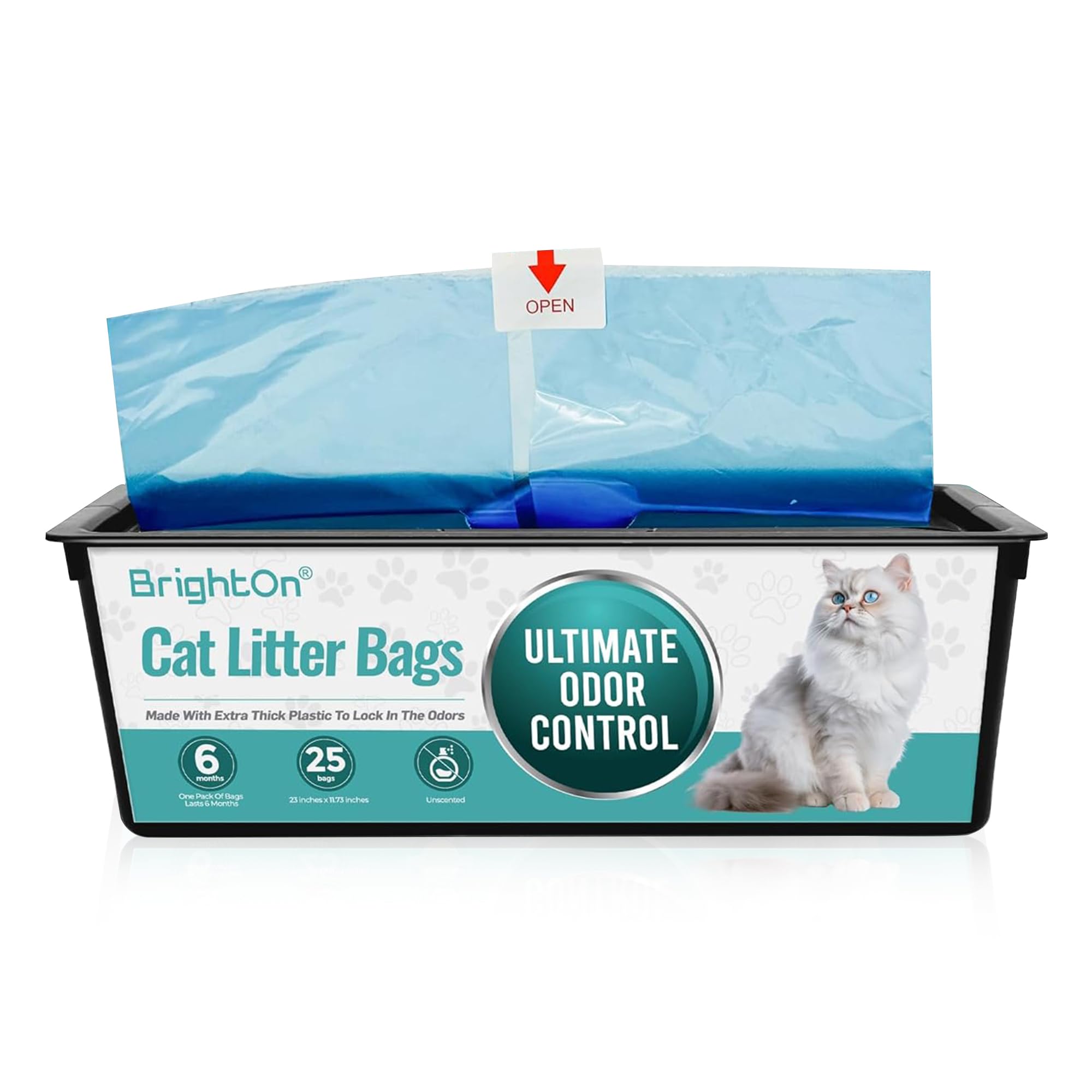 BrightOn®, 25 Litter Bag Refill Bags for Genie Easy Roll Litter Bin, Ultimate Odor Control (Unscented, 25 Bags)
