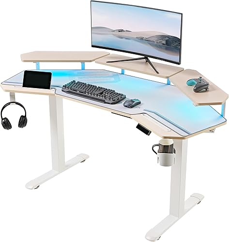 Miniatura 16 de EUREKA ERGONOMIC Escritorio de pie de altura ajustable, escritorio de computadora con bandeja para teclado de 72 pulgadas, escritorio de estudio de