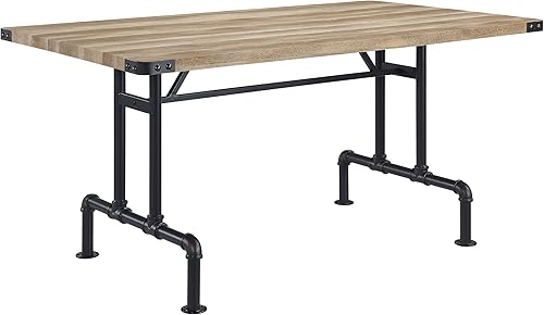 Mesa de comedor negra de roble y arena con patas de metal