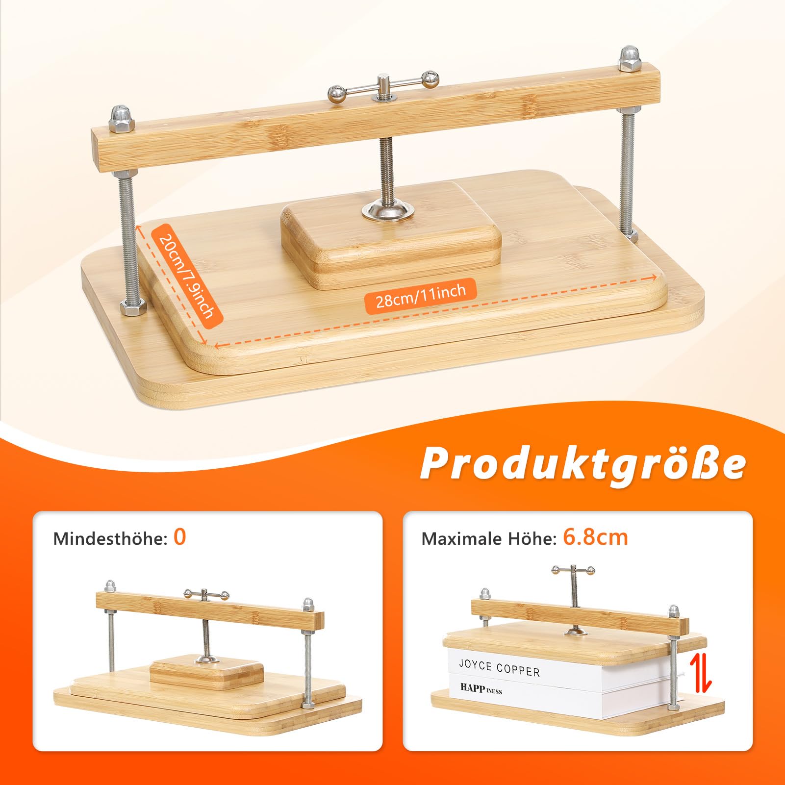 TYYIHUA Buchbinde-Sets, Buchpresse aus Bambusholz, geeignet für dünne Bücher, 28 x 20 cm, Buchbindepresse für DIY-Buchbinden, Buchreparatur und Bastelarbeiten.