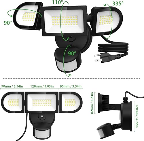 Miniatura 9 de iMaihom Luces para exteriores con sensor de movimiento de 50 W, luces de inundación enchufables para exteriores, 5000 lúmenes, luces de seguridad