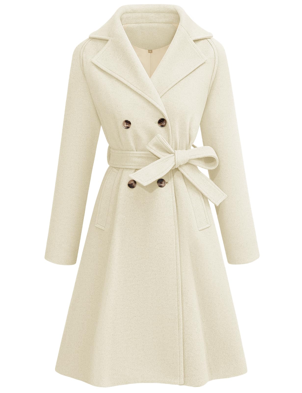 AFFA Women's Elegant Pea Coat Lapel Collar Double Breasted Trench
