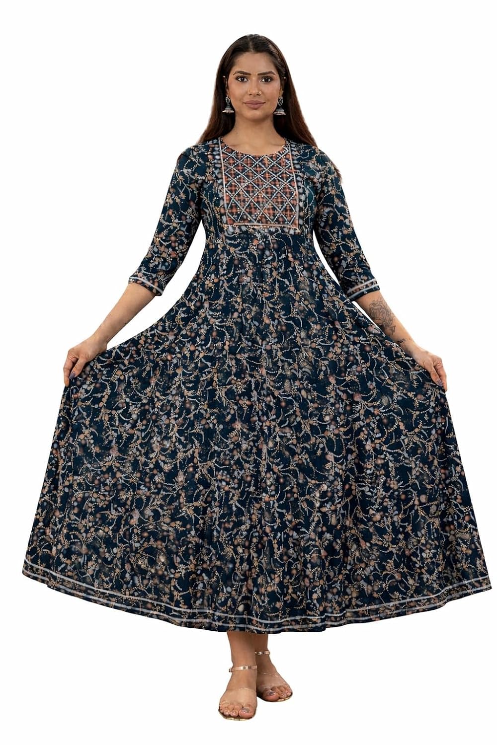 Maroon Rayon Printed Anarkali Kurti for Women | 3/4 Sleeve | Long Flared Ethnic Dress - Review, Price and Buying Guide