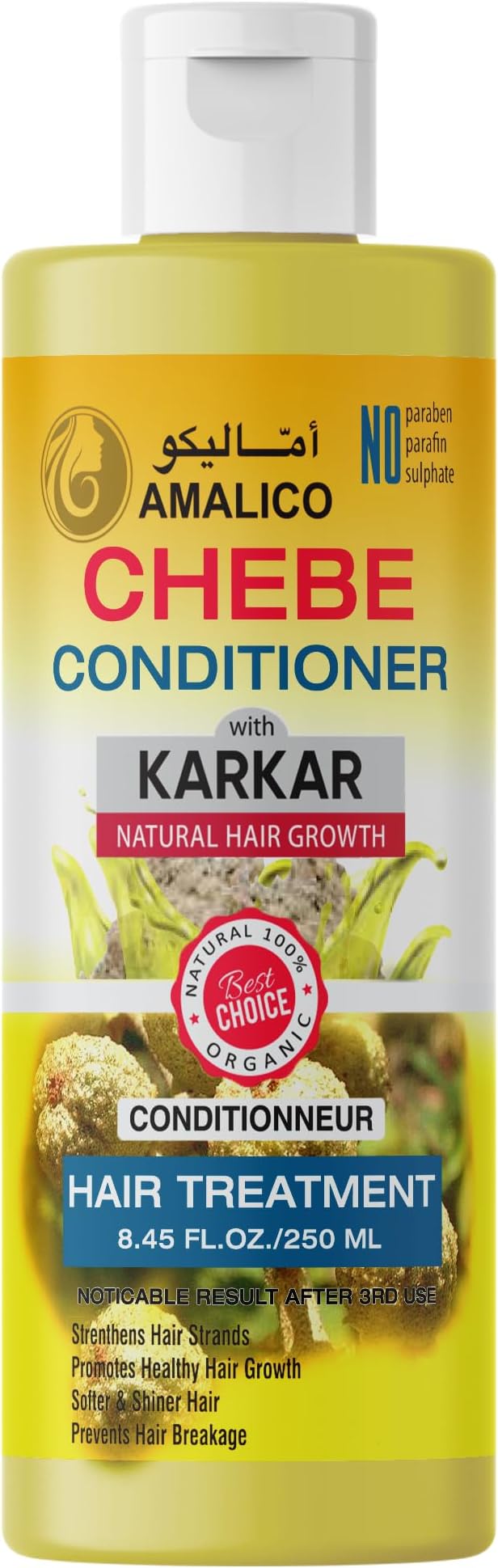 AMALICO Hair Conditioner with Chebe Powder and Karkar Oil for Hair Growth - Ready to Use Sweet Almond, Palm, Olive Oil for Deep Scalp Nourishment Sulphate Free - 250 ML