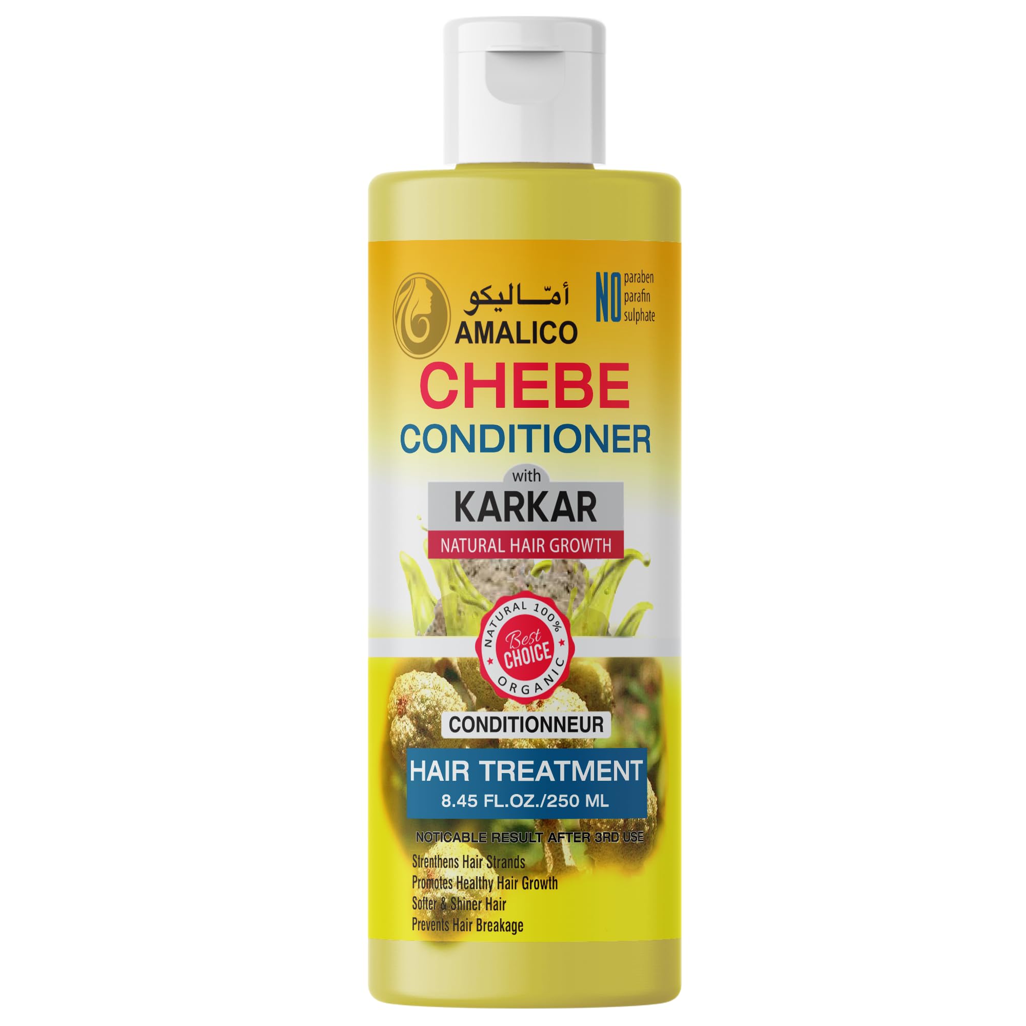 AMALICO Hair Conditioner with Chebe Powder and Karkar Oil for Hair Growth - Ready to Use Sweet Almond, Palm, Olive Oil for Deep Scalp Nourishment Sulphate Free - 250 ML