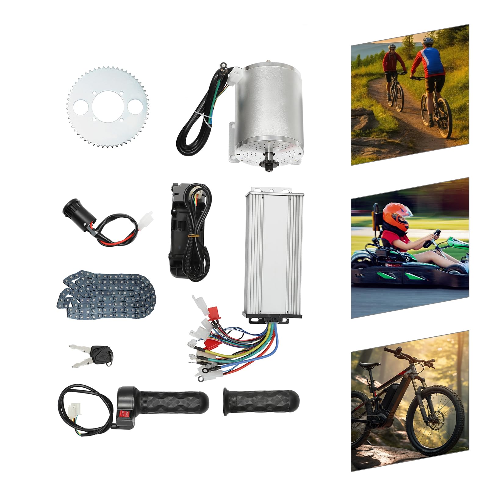 BüRstenloser Motor Gleichstrommotor Hohe Geschwindigkeit Aluminium Mit SteuergeräT Und Throttle FüR Elektrische MotorräDer Go-Kart Elektro Brushless Motor Set Silber+Schwarz 48/60/72V 3000W