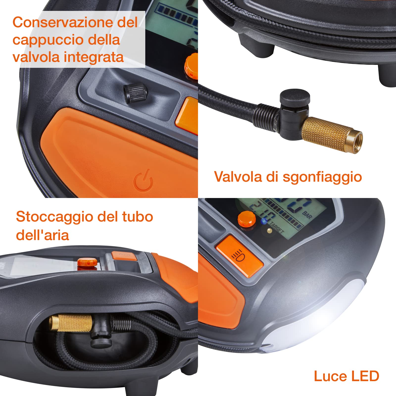OSRAM TYREinflate RAPID, compressore d'aria digitale a 12 V, compressore portatile, autostop, luce LED, programmabile, pompa elettrica per pneumatici, collegamento 12V, gonfiaggio in 2 min