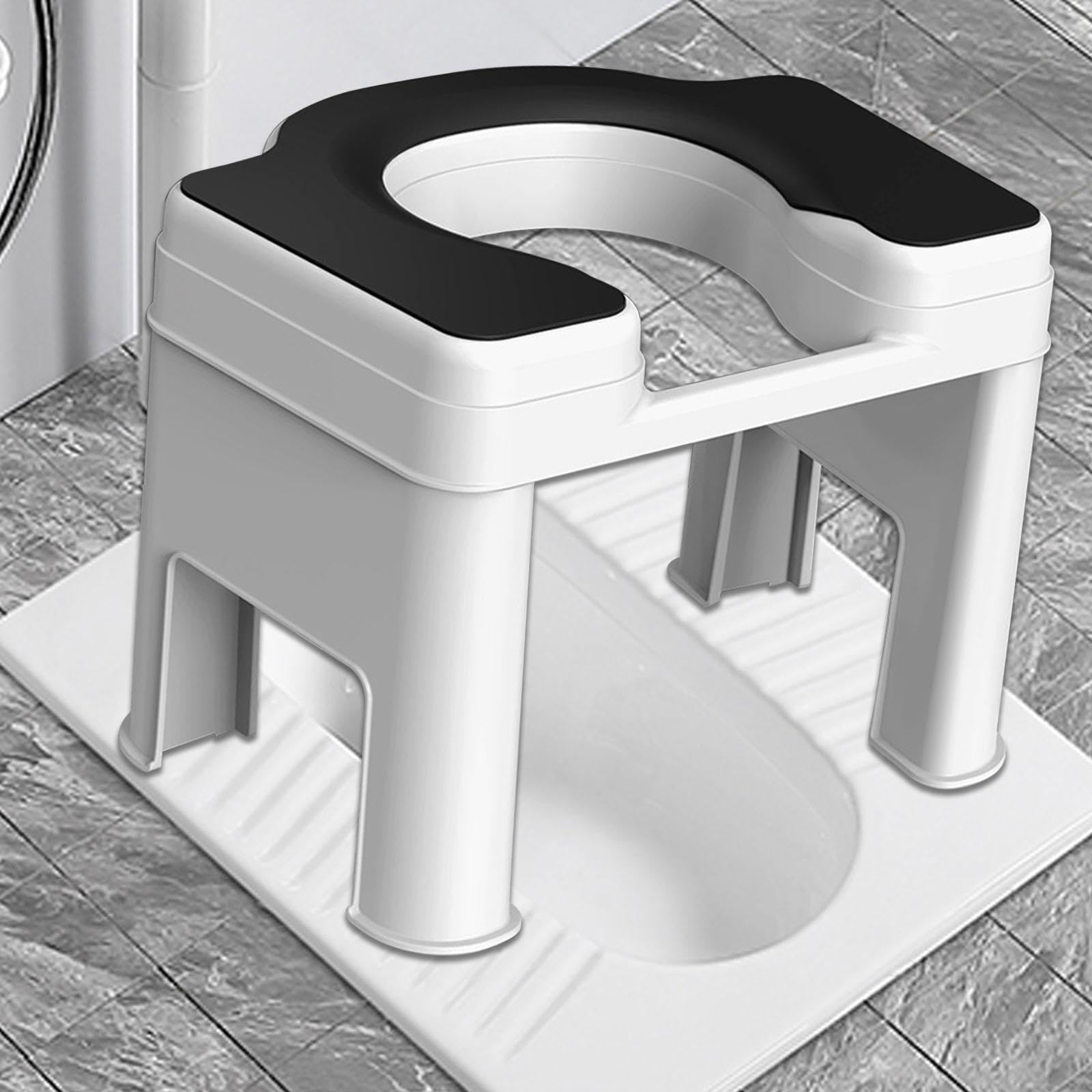 Taburete Sanitario Asiento Elevado para Baño Silla para Defecar Taburete Ergonómico Función Antideslizante Material Resistente de PP Adecuado para Hom, 26.5 cm Negro