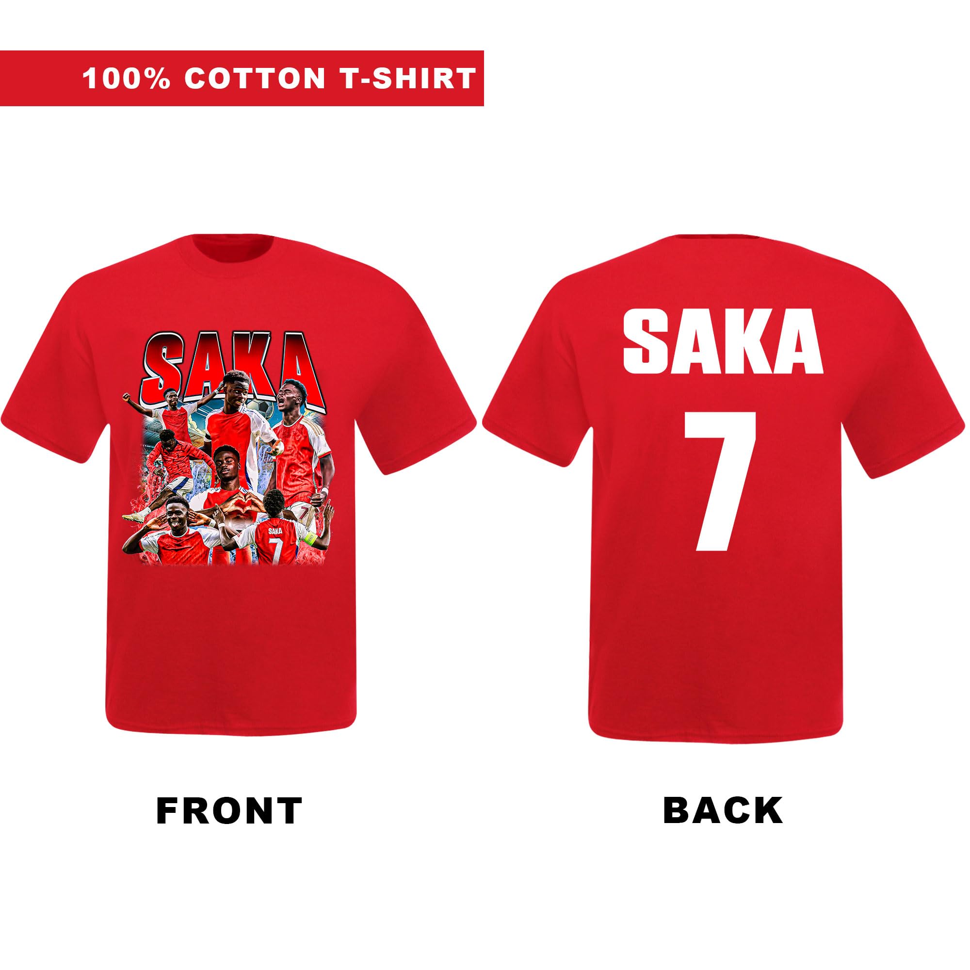 Bukayo Saka Reds Fan Gunners - Camiseta de fútbol Saka England - Camiseta de fútbol Saka Supporter Gooners, camiseta de algodón, diseño unisex