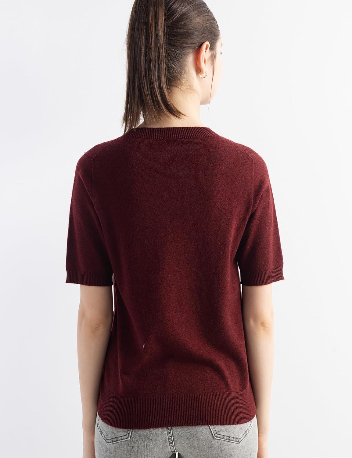 Women's Merino Wool Blend Sweater Fall Winter Crew Neck Short Sleeve First-Line Ready to Wear Seamless Knit Pullover - Image 6