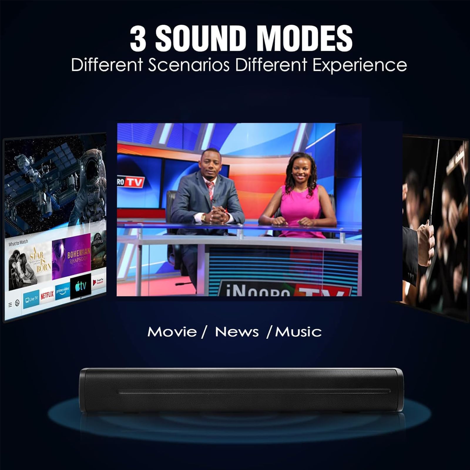Mini soundbar per TV, Soundbar 50 W, 40,6 cm, ultra sottile, mini Surround Soundbar, sistema di altoparlanti TV con connessione wireless Bluetooth 5.0 ottica AUX USB, 3 modalità equalizzatore, per TV