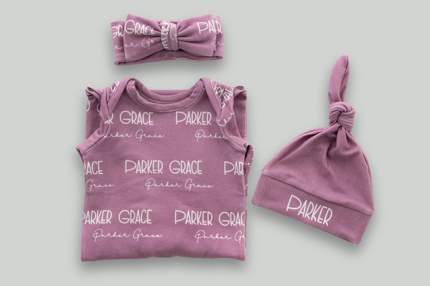 Rosanbella Knotted Baby Gown with Name – Personalized Newborn Outfit, Soft Fabric for Coming Home or Hospital Use