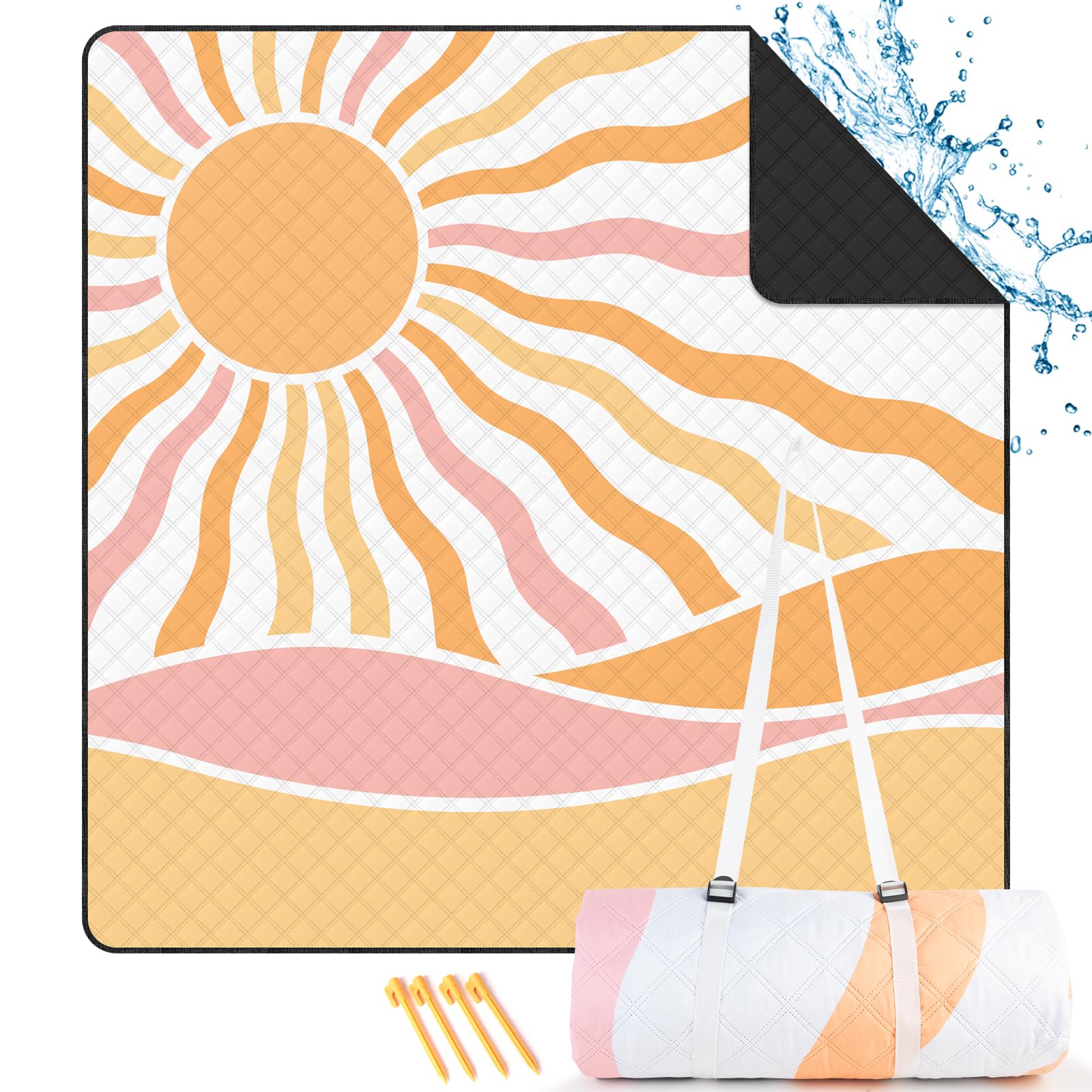 TXBOBECO Picknickdecke 200x200cm XXL, Stranddecke Wasserdicht Sandfrei, Outdoor Camping Decke mit Tragegriff & Heringen, für Picknick, Camping, Park, Garten