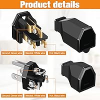 Vista 4 de Treela 20 piezas de reemplazo de enchufe de cable de extensión, extremos de cable de extensión macho y hembra, 125V 15A, 2 polos, 3 cables, conector