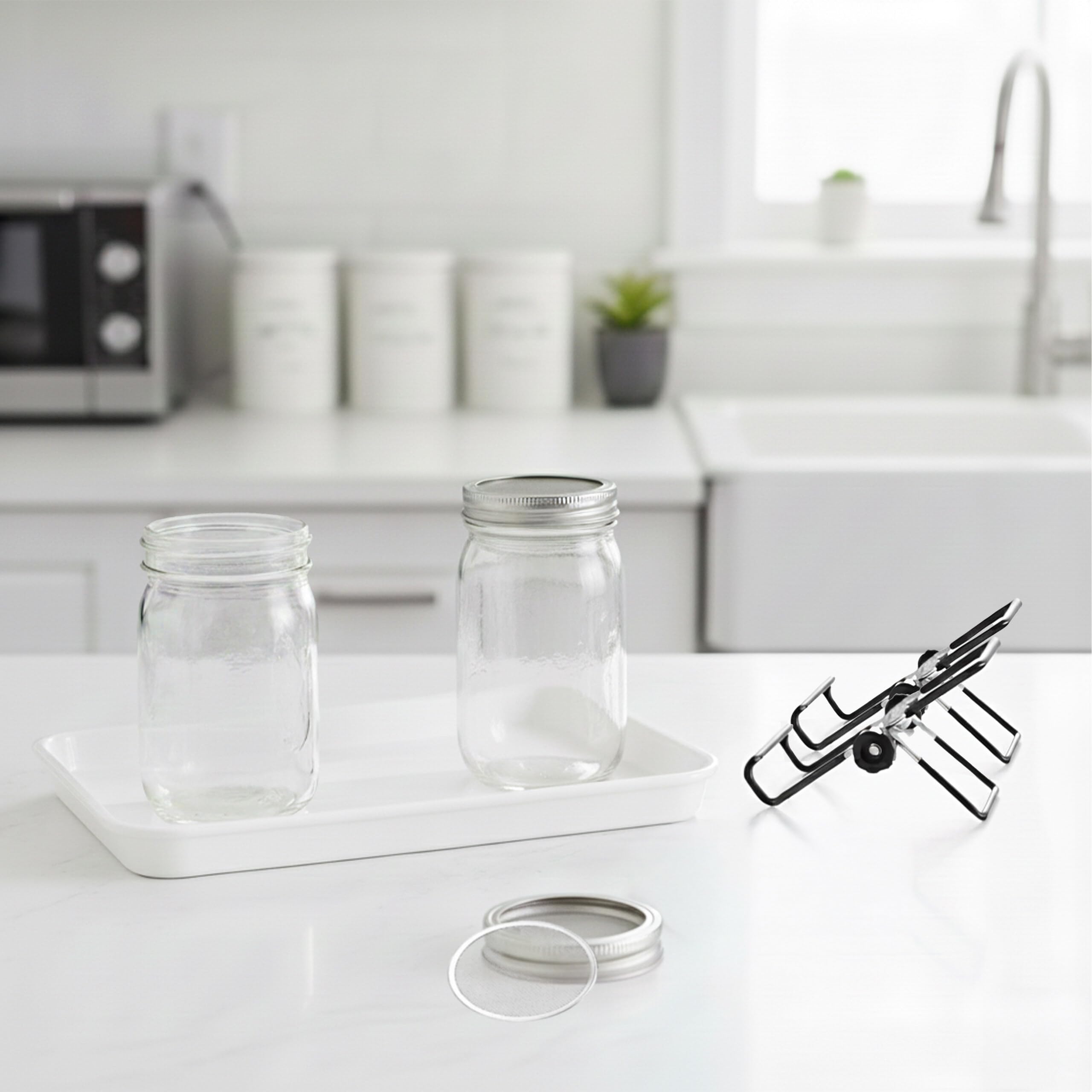 Relaxdays, Lot de 2 bocaux à germes, avec Support et égouttoir, 850 ML, pour Faire germer des graines, Transparent/Blanc