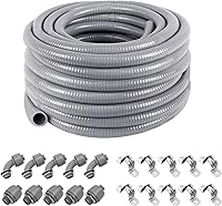 Z 3/4" x 50ft Flexible Liquid Tight PVC Conduit Kit - UL Listed UV Resistant with 5 Straight/5 Angled Fittings & 10 Straps for HVAC/Outdoor/Burial