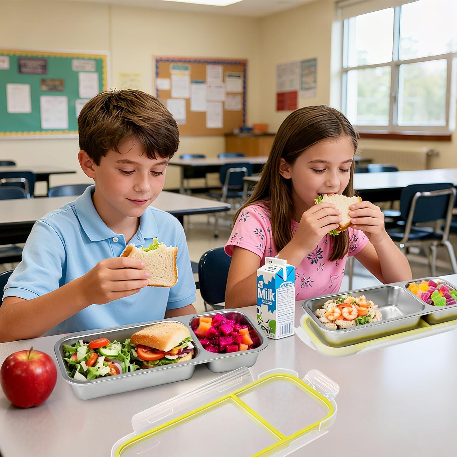 Stainless Steel Snack Containers with Lids, 2 Compartment Snackle Box Airtight Leakproof, Reusable Bento Box Food Storage Containers for Lunch Travel Picnics Office - Image 2