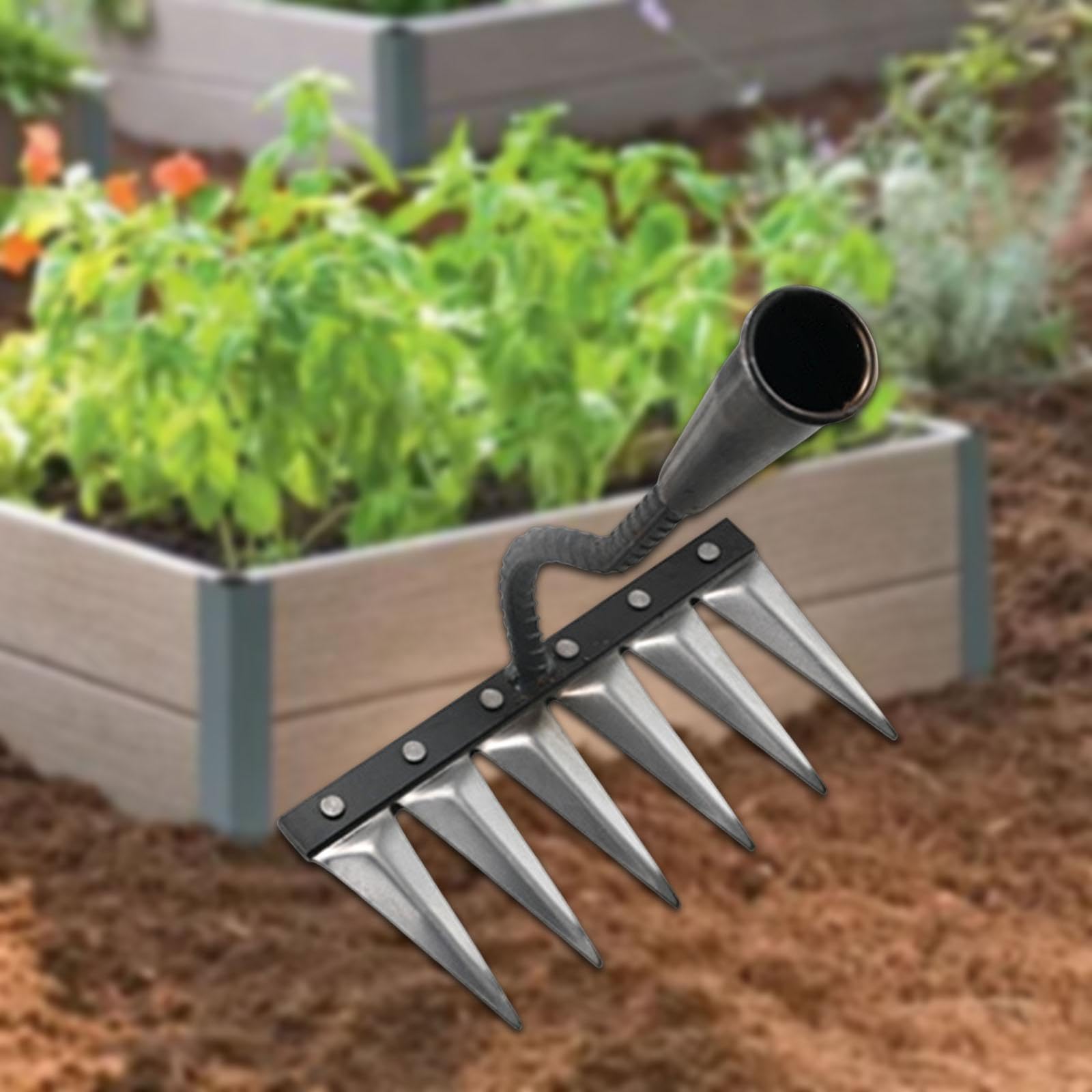 Désherbeur Manuel Multifonctionnel Robuste en Acier, 6 Dents, idéal pour Le Jardinage et Les exploitations agricoles.