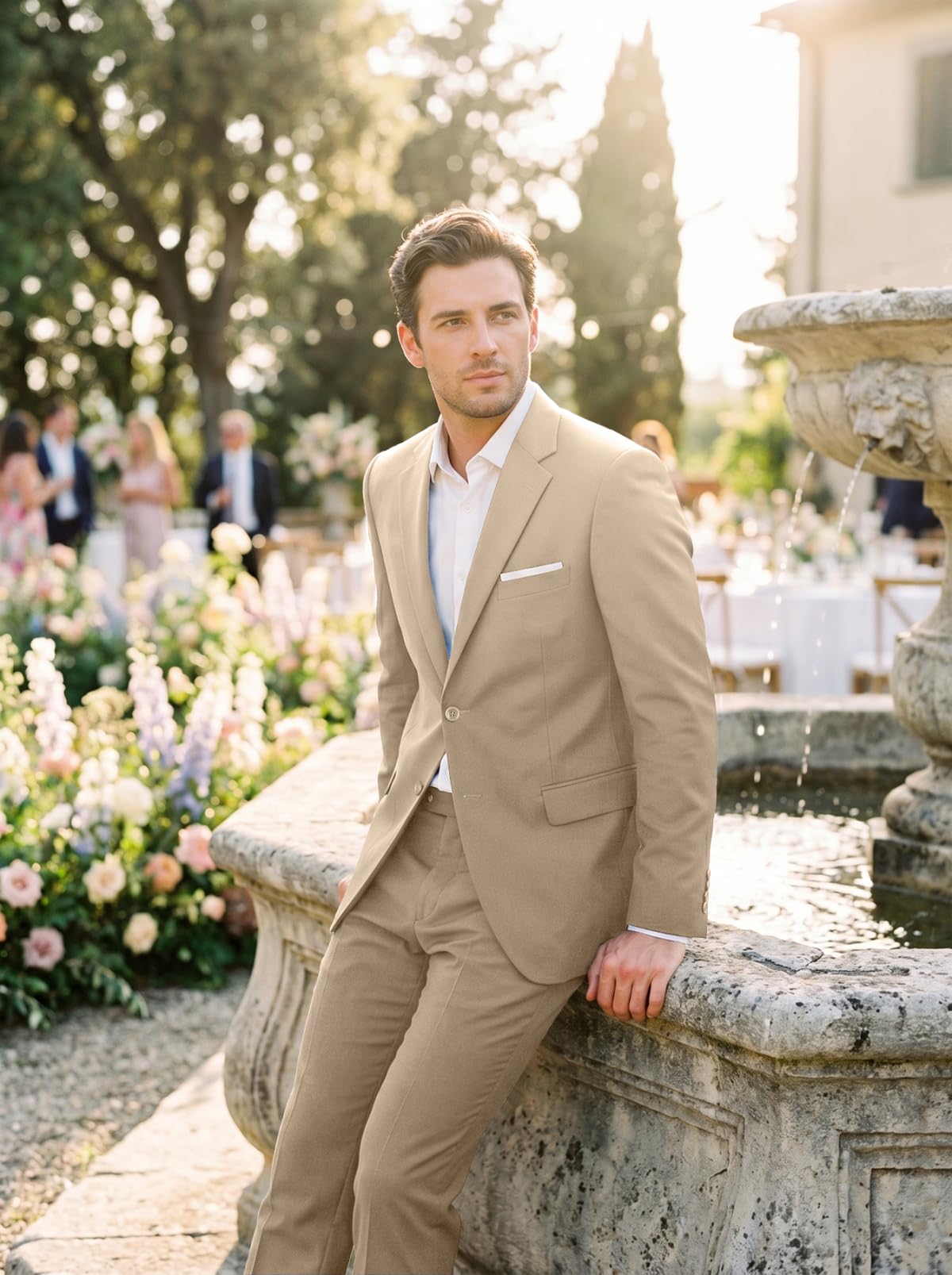Costume 2 pièces pour homme, veste à deux boutons et pantalon, coupe ajustée, pour un mariage, le travail, un bal de fin d'année, uni