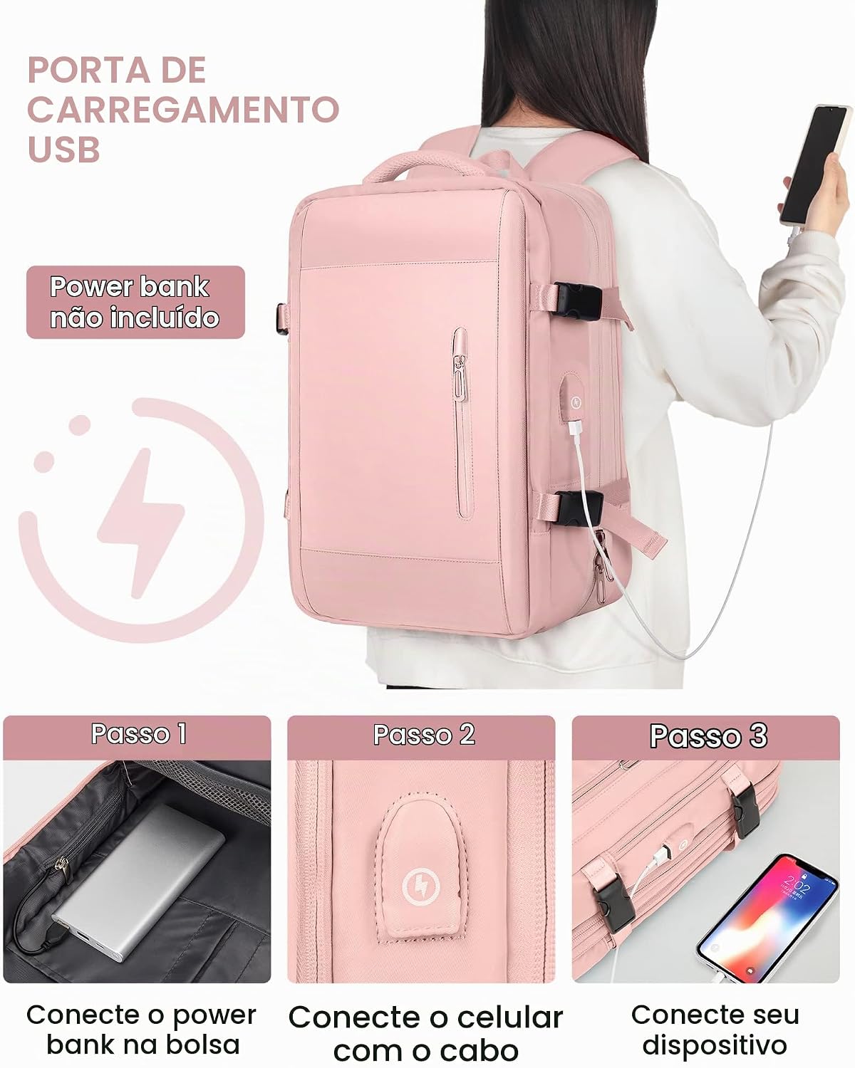 WONHOX Mochila de viagem, C5 - rosa, Large-LL
