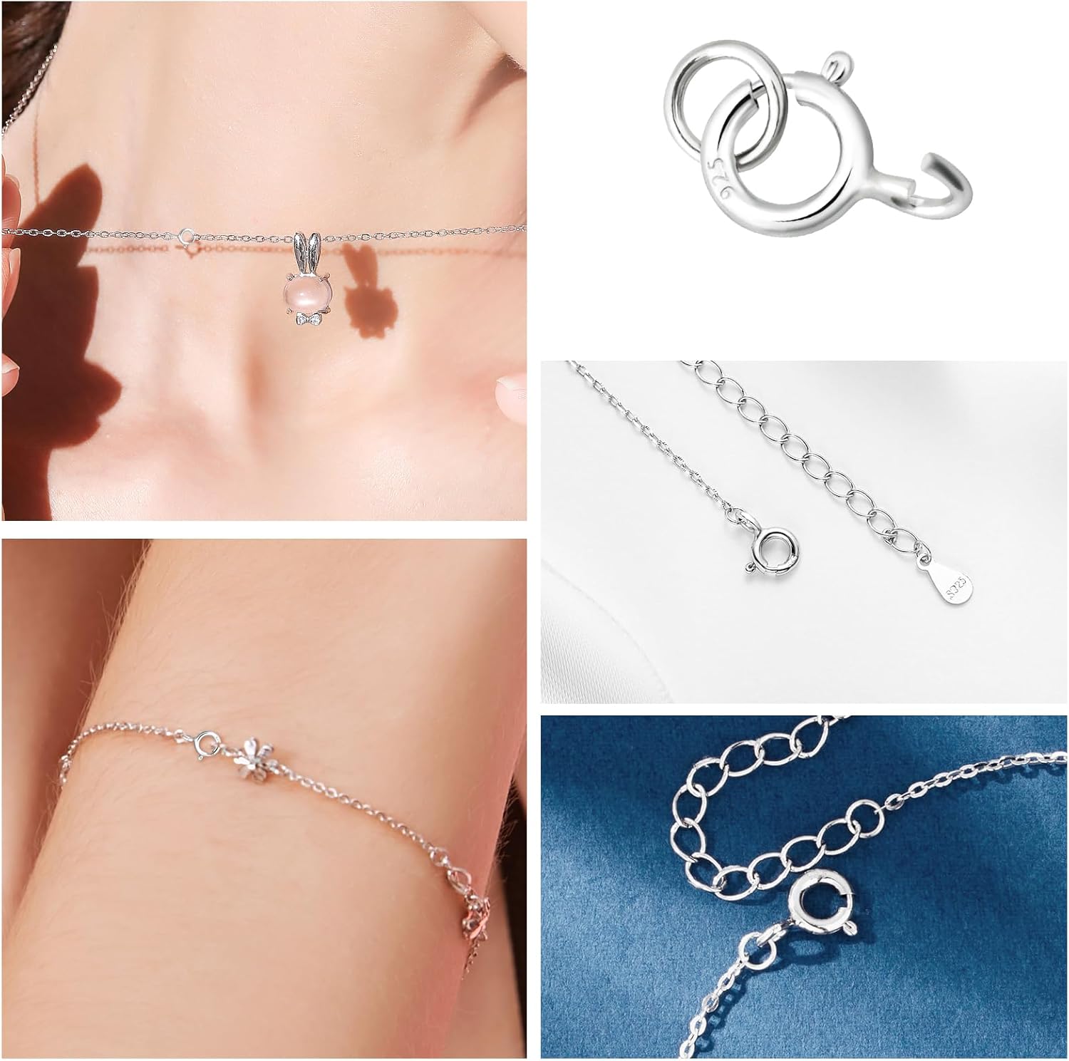 4PCS Necklace Jewelry Clasps S925 Sterling Silver Spring Ring Clasp for Jewelry Making 5mm Round Spring Clasps with Jump Rings Clasps and Closures for Necklace and Bracelet - Image 4