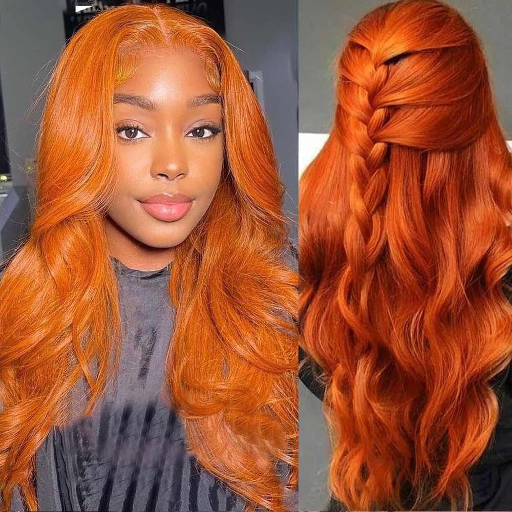 Loyom Ginger Lace Front Wigs Human Hair 13x4 Ginger Orange Body Wave Lace Front Wigs Human Hair Pre Plucked 200 Density Ginger Frontal Wig 20 Inch