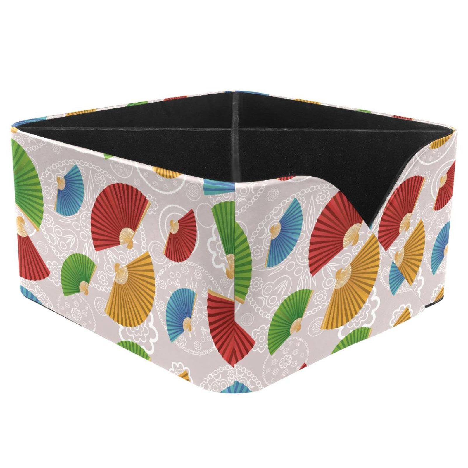 KengjuTesu Chinese Fans Colorful Desktop Organizer Pen Holder, Rectangular Pencil Cup for Office, Study and Makeup Stations