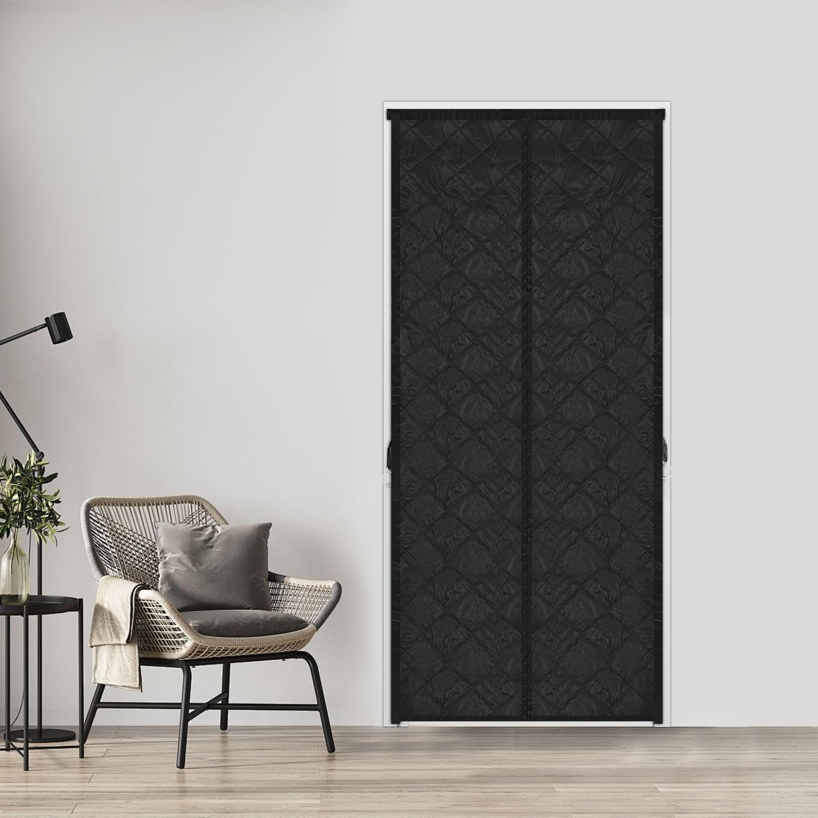 Cortina para puerta con aislamiento térmico, cortina protectora aislada, cortina térmica magnética para puerta, cortinas opacas, cortinas de privacidad (negro, largo x alto x alto 95 x 210 cm