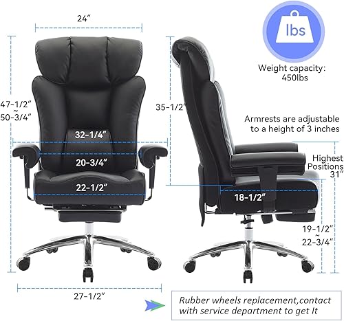 Miniatura 3 de Efomao - Silla ejecutiva de escritorio para oficina, con reposapiés, soporte lumbar y capacidad de carga hasta 450 libras, silla de computadora
