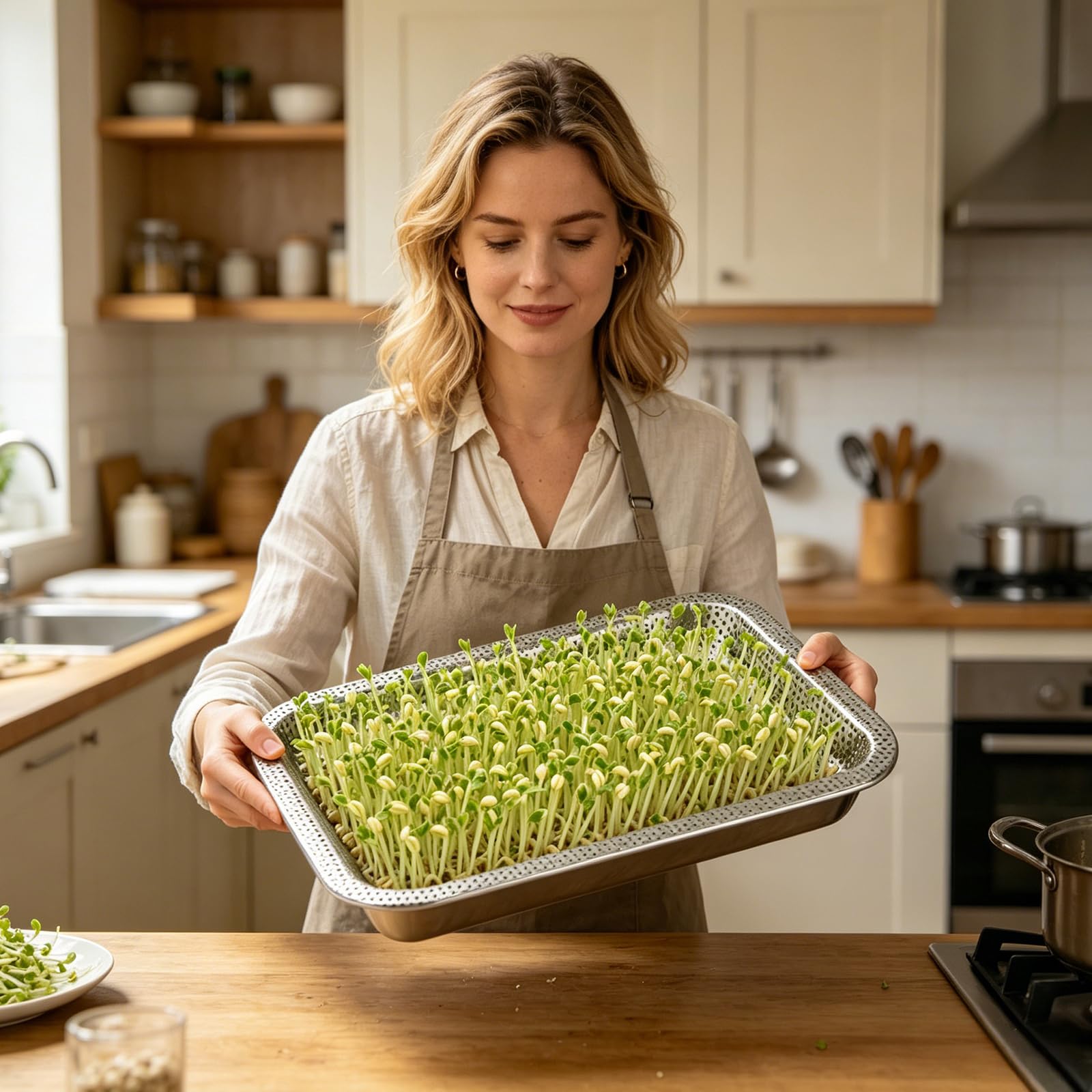 BORDEAG Plateaux De Germination: Lot De 2 27 × 20 Cm Plateau Semis en Acier Inoxydable, Bac à Germination pour Hydroponiques, Salade Feuillée, Haricots, De Blé, Hydroponie, Culture Intérieure